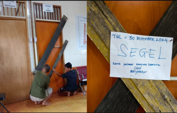 Ruang Kerja Petinggi Kampung Sebelang, Muara Pahu, Kubar disegel Warga.