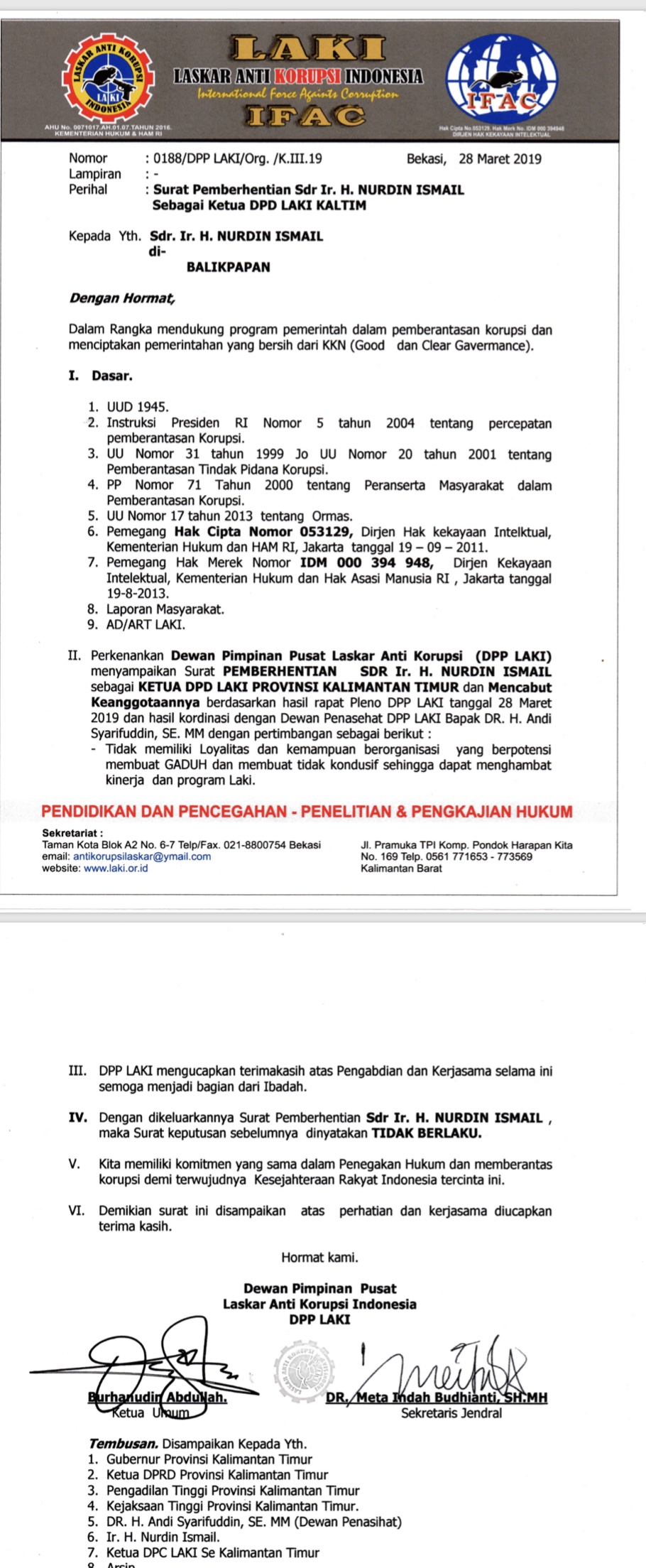 DPP LAKI NYATAKAN PELANTIKAN DPC LAKI KUKAR “ILEGAL”